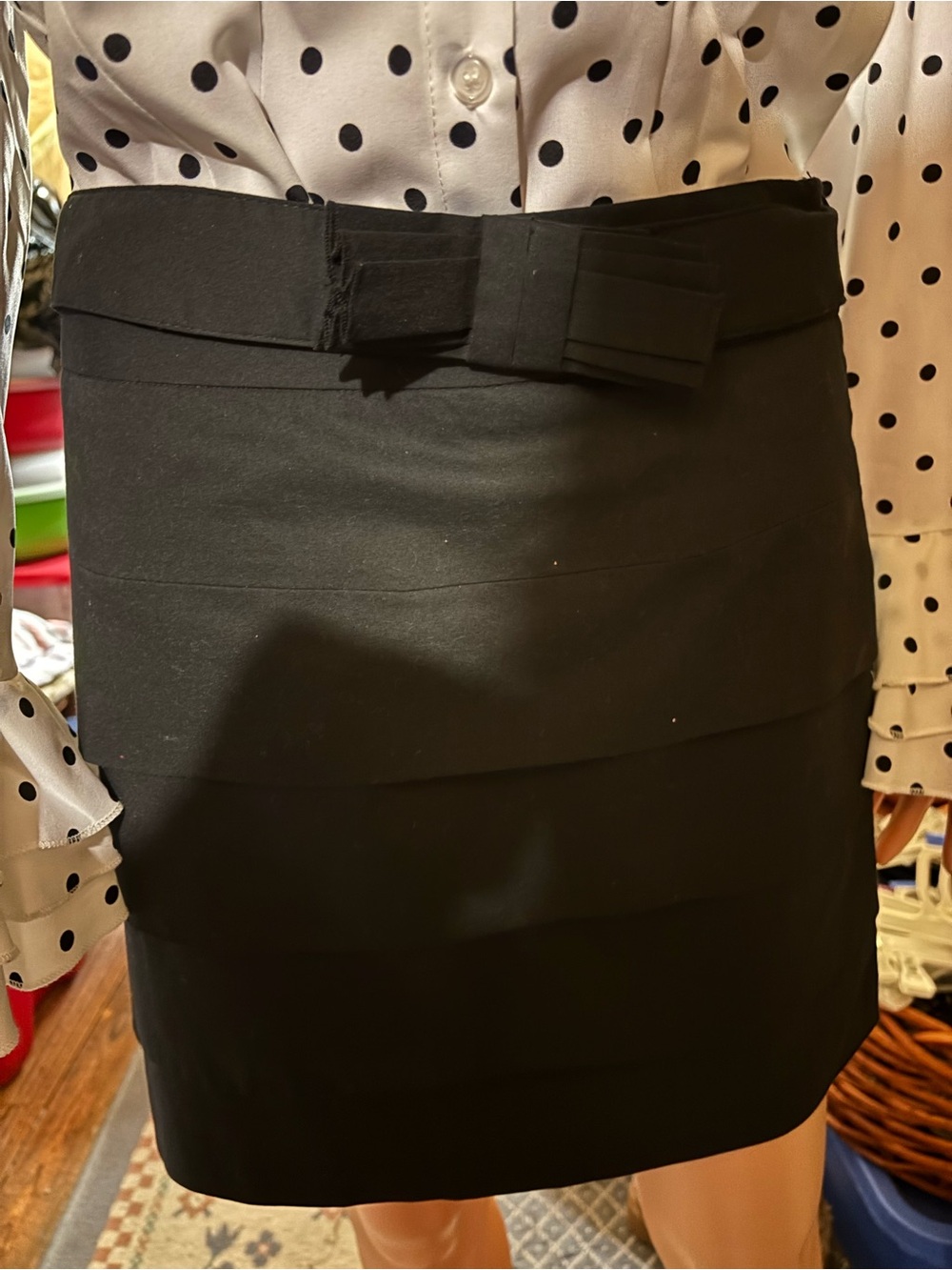 Women’s The Limited Classic Black Tiered Mini Skirt with Waist Bow Size 6
